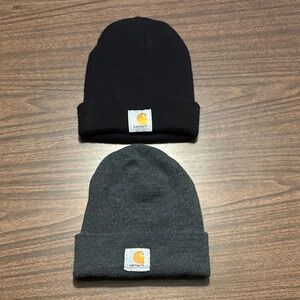 Carhartt Knit Cuffed Beanies Black Gray Bundle of 2